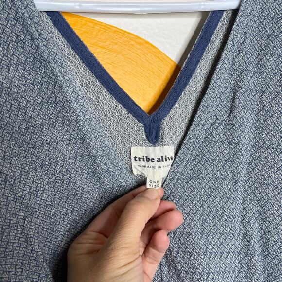 Tribe Alive Poncho Kaftan Women's Fringe V Neck Boho Swim Cover Up Stripe - Picture 3 of 5